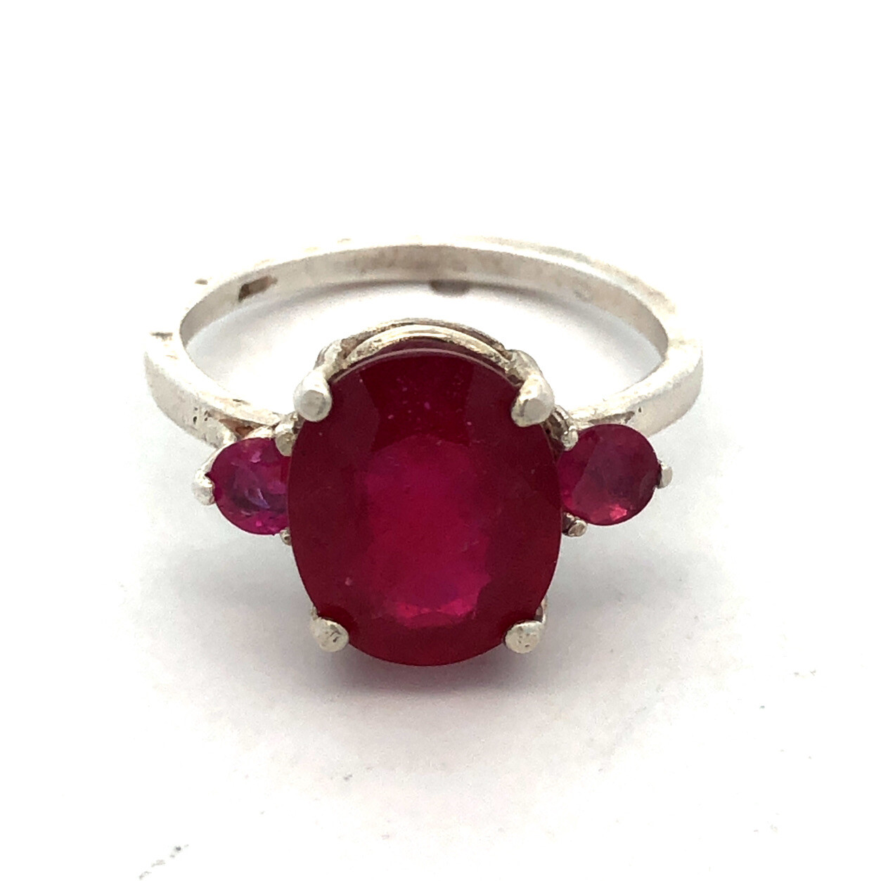 925 Sterling Silver Oval Ruby Solitaire Round Rub… - image 1
