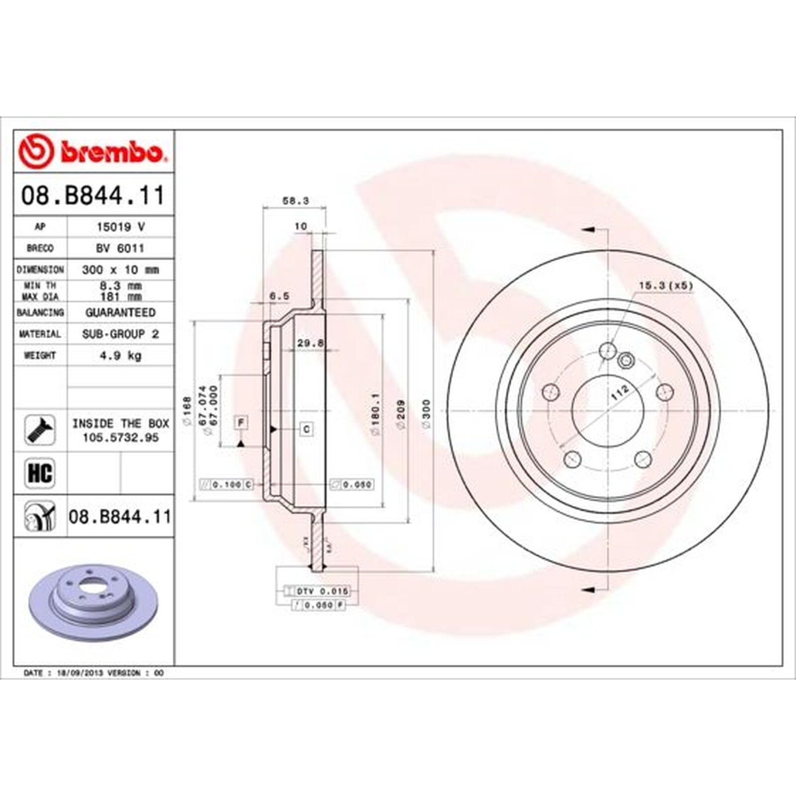 BREMBO UV Coated Solid Brake Disc Pair with screws - Fits Mercedes - 08.B844.11