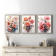 Set 3 flowers Print A4 | Wall Art Print | Ilustration Flowers | Unframed