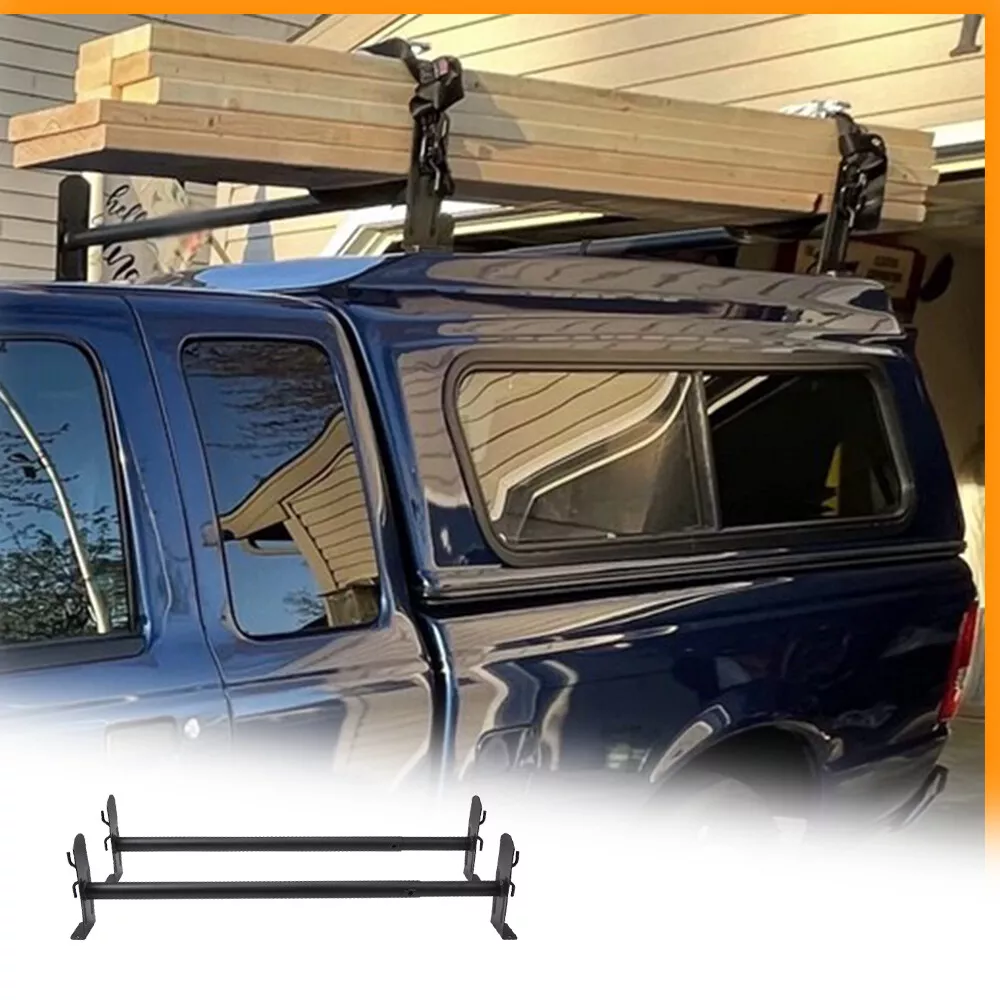 Pickup Truck Cap Topper 2 Bar Camper Shell Ladder Roof Van Rack Adjustable  Steel