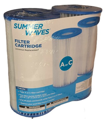 Summer Waves/Polygroup TYPE A/C Pool Filter Cartridge - 2 Pack SHIPS FREE