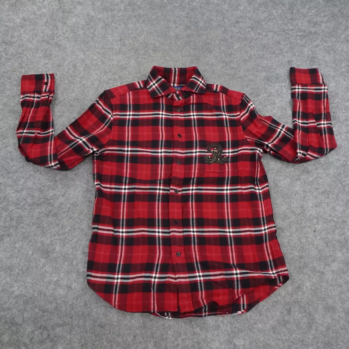 Polo Ralph Lauren Button Up Shirt Womens Small Red Flannel Braided Logo