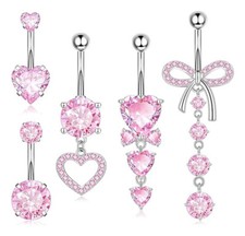 5Pcs Belly Button Ring Piercing Jewelry Heart Bow Dangling Belly Ring Pack