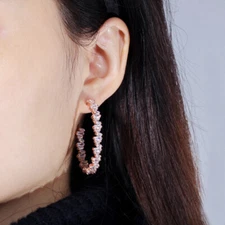 Rose Gold Plated Big Circle Hoop Earrings for Women Cubic Zirconia Party Jewelry