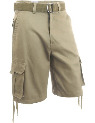 Mens Twill Cargo Shorts with Belt Loose Fit Multi Pocket Utility Wear Size 30-52