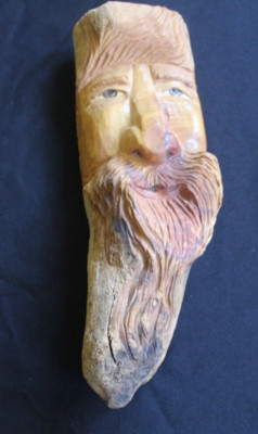 12'' Vintage Hand Carved Wood Spirit Old Man Face Tree Bark Log Sculpture