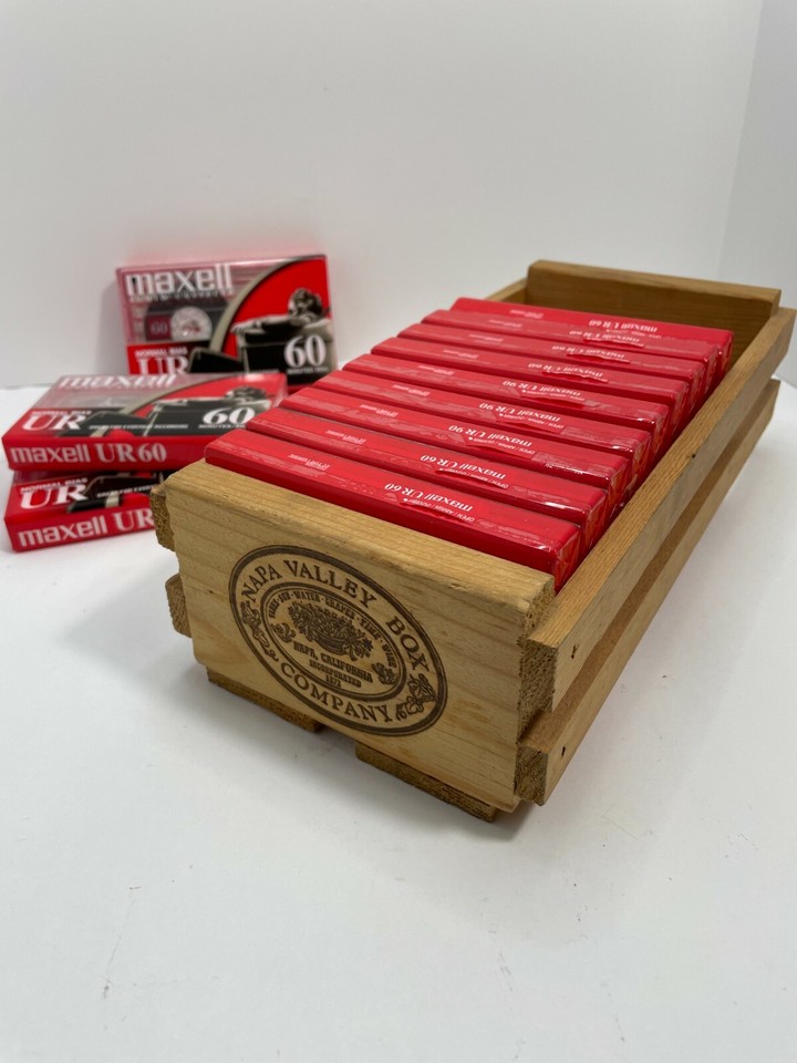 Vintage Napa Valley Box Company Wood Cassette Rack With 12 Audio Maxell ...