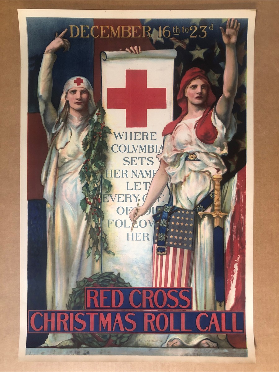 Red Cross Christmas Roll Call Poster Litho Blashfield Edwin