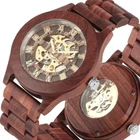 Classic Wooden Watch Men's Auto Mechanical Wrist Watches Skeleton Wood Strap
