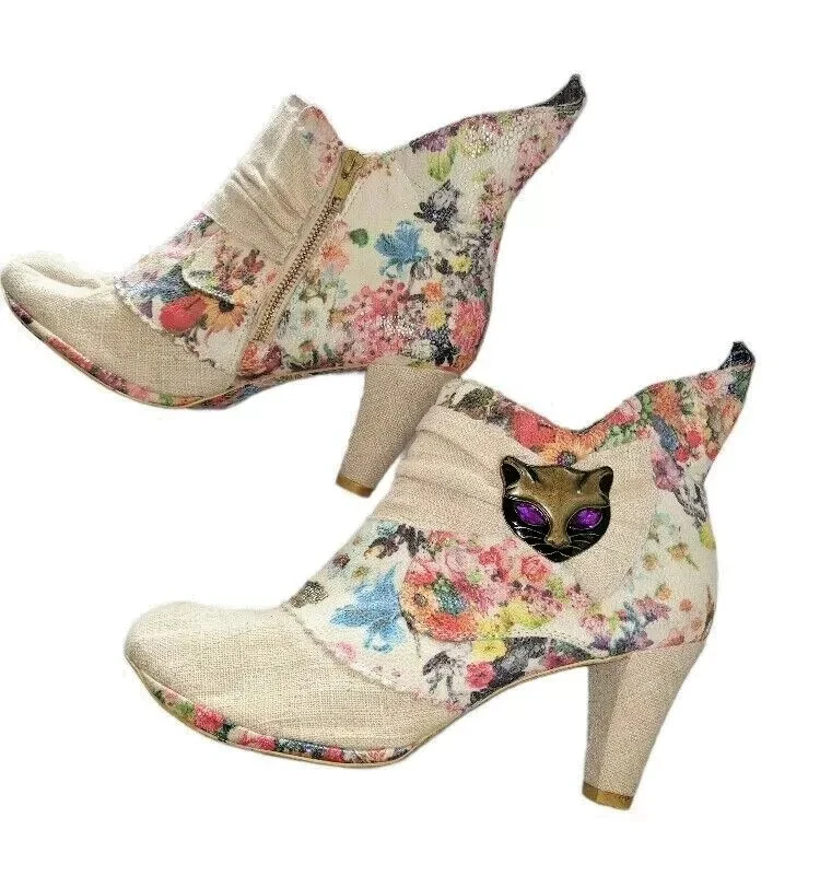 Irregular Choice Women's Big Shoes Ankle Boots Heels Miaow Floral EU43 UK10 US12 - Image 3 of 4