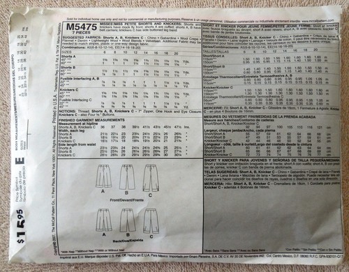McCALL'S M5475 SEW PATTERN MISS KNICKERS BERMUDA SHORTS CUFF 6-14 UNCUT/FF - Picture 3 of 4