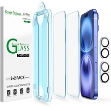 (2+2pack) amFilm for iPhone 16 Plus -OneTouch Glass Screen & Lens Protector 6.7"