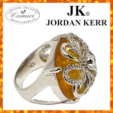Anello bigiotteria JORDAN KERR fascia cristallo ambra strass argento mis. 18
