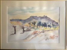 ::AQUARELL BEZ. JOACHIM VÖLLM ASBACH VON ALTBERG BAUMGRUPPE IM SCHNEE MIT BURG