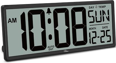 Large Digital Wall Clock 14.5 Inch Easy Read Big Numbers Indoor Temp Date Dis...