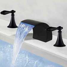 Black LED Bathroom Basin Sink Faucet 2 Handle 3 Holes Waterfall Vanity Mixer Tap