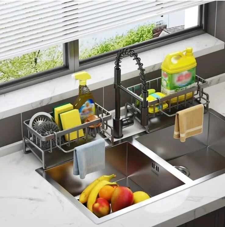 Soporte de esponja organizador de esponja para fregadero de cocina 1 pieza (negro) Foto 4 de 4