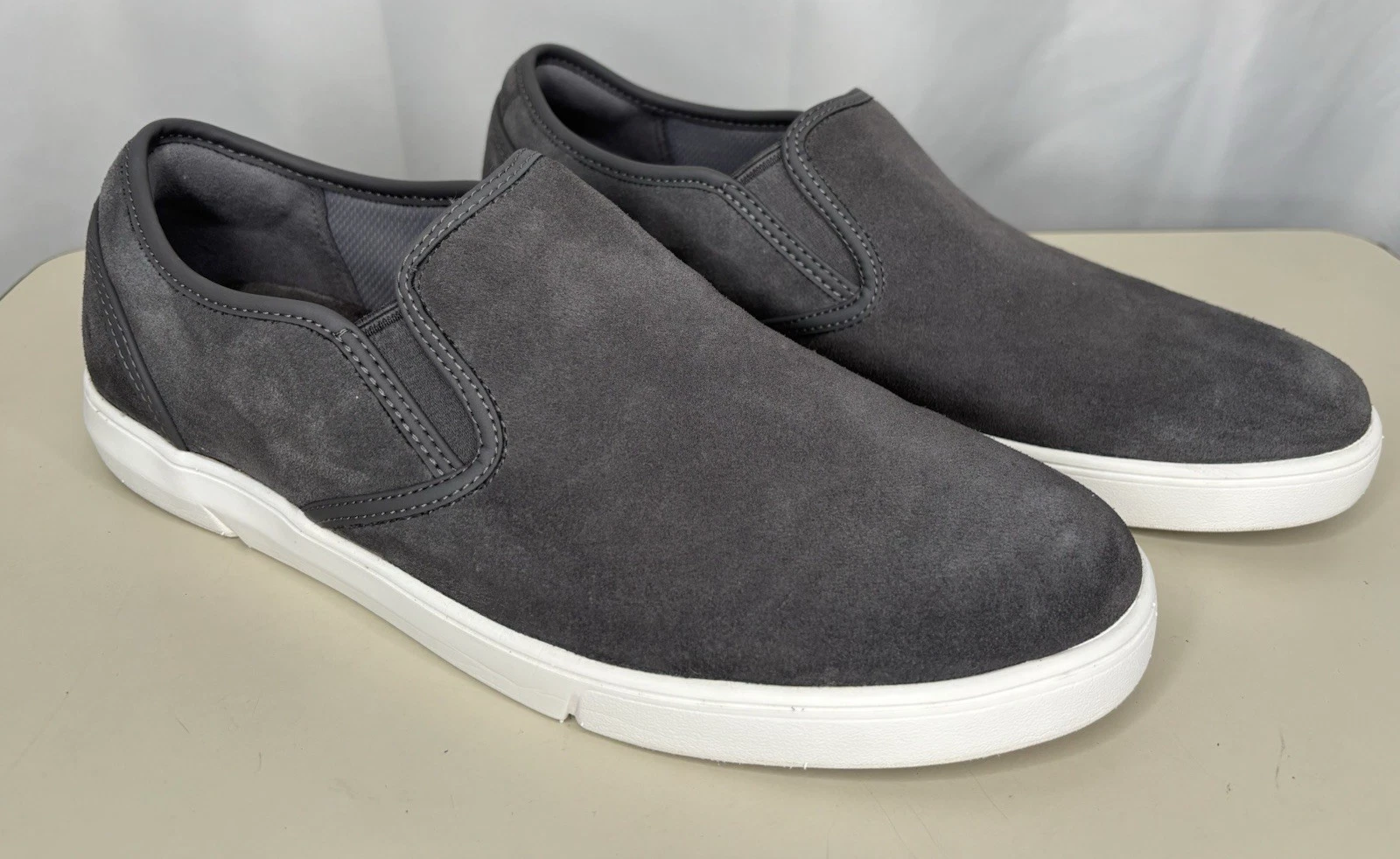 Mocassino Clarks Lander Step slip in sneaker grigio pelle scamosciata uomo taglia 12M comodo