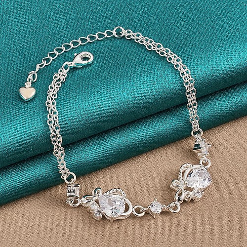 DOTEFFIL Bracciale Cuore Zircone Argento Sterling 925 Bianco AAA Catena Gioielli Festa - Foto 6 di 6