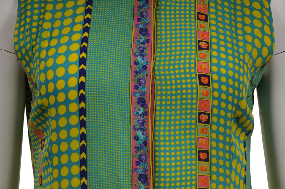 Camisa Versace para mujer sin mangas con botones EE. UU. 40 verde amarillo seda Foto 3 de 4
