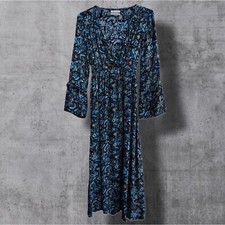 Urban Outfitters Blue-Green Floral Prairie Wrap Style Bell Sleeve Dress sz XS