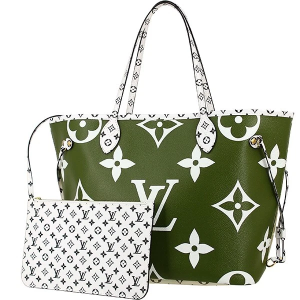 Louis Vuitton green Leather Neverfull MM Tote Bag