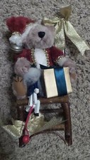 CHRISTMAS  PLUSH SANTA Tabletop Decor Santa in Wooden Chair 9.5"H x 4"W