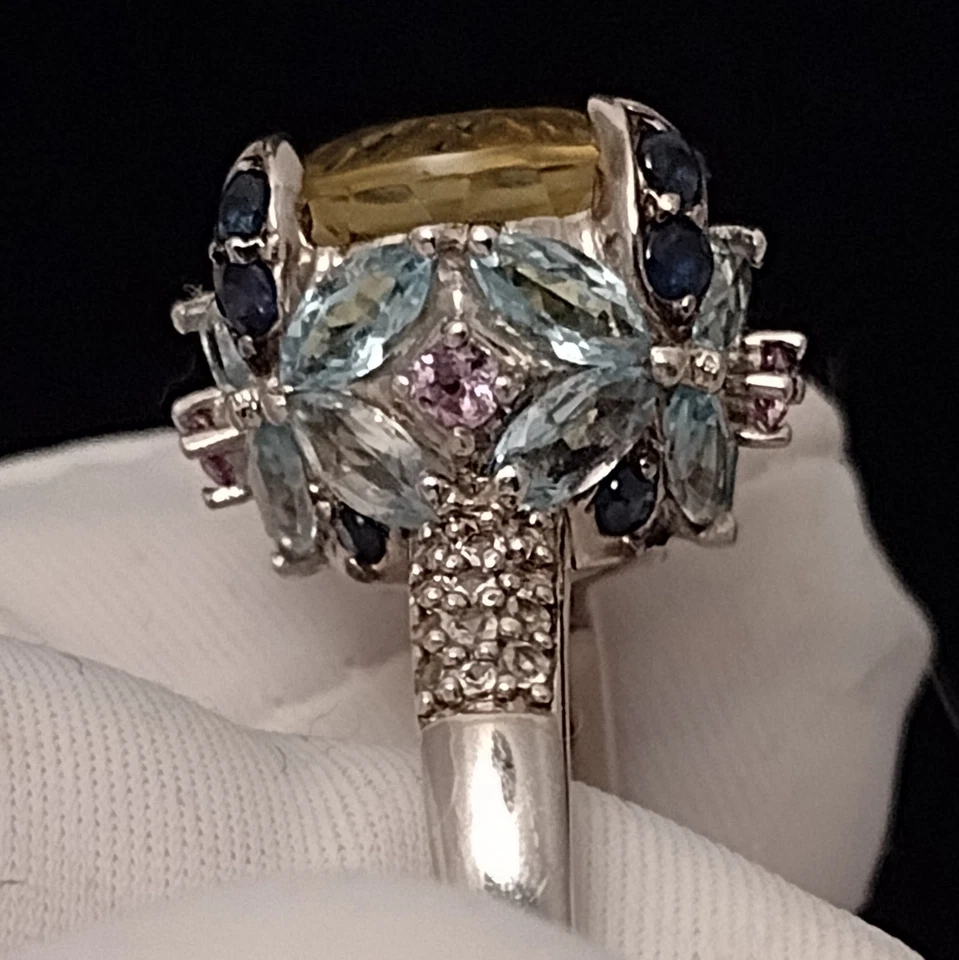 Anillo de cóctel HSN de 8 quilates de cuarzo limón con piedras preciosas de ley FP925 plata tamaño 10,5 Foto 2 de 4