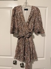MINKPINK Women’s Wrap Dress Size Medium Pink And Brown Paisley