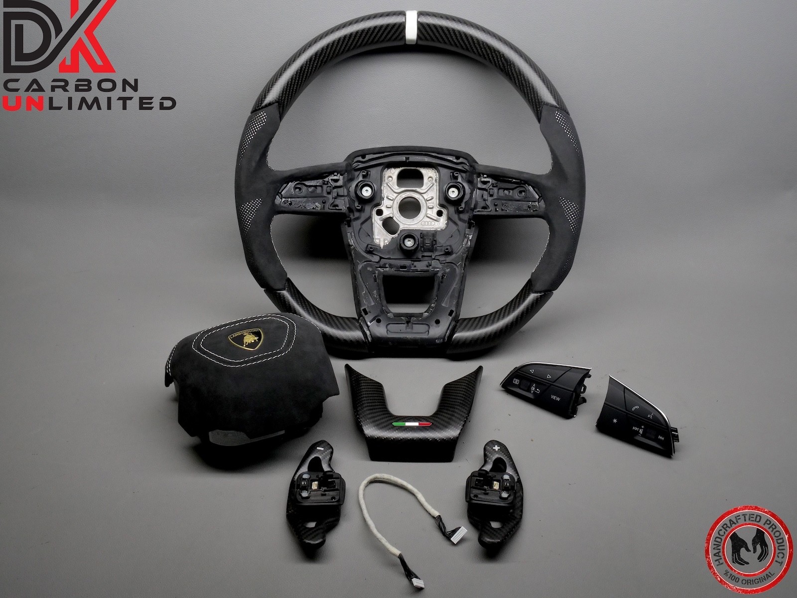 Lamborghini Urus S White Ring Alcantara Matte Satin Carbon Fiber Steering Wheel