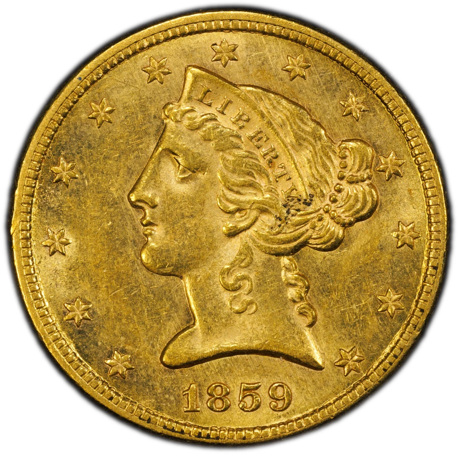 1859 $5 AU58 PCGS Liberty Head Half Eagle