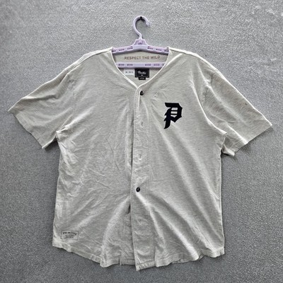 Primitive Men Jersey LARGE Gray Embroidered Letter Logo Baseball Button Up