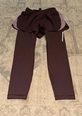 Anta Womens Size Medium Brown Athletic Gym Shorts With Tights Fitted Running