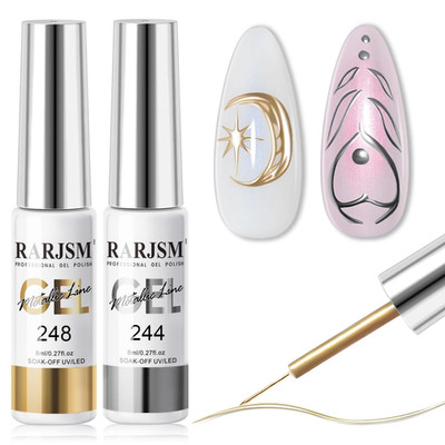 2Pc Metallic Gel Liner Nail Polish Silver Gold Bronze Mirror Chrome 3D Effect