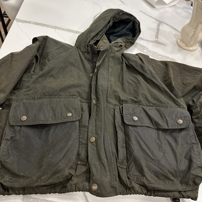 #ad Men#x27;s Vintage Western Lewis Creek Lined Bomber Chore Barn Coat Oil Waxed Medium $75.00