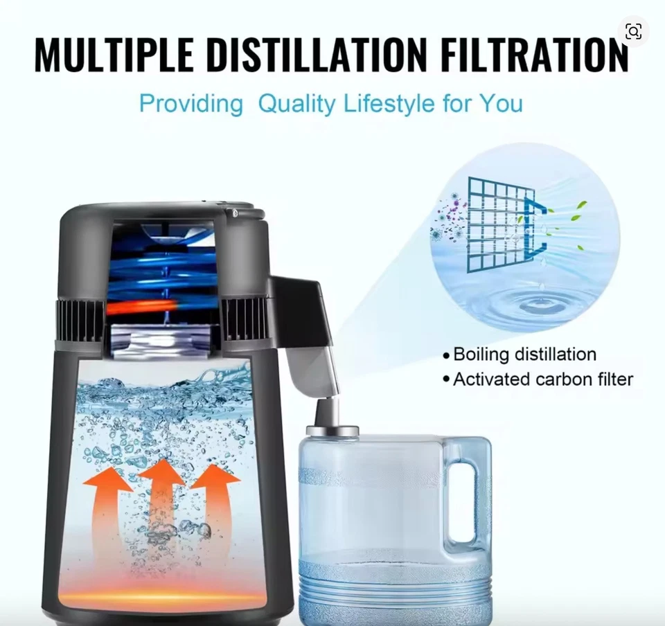 Filtro purificador de agua pura VEVOR SucceBuy destilador de agua 4L Foto 4 de 4