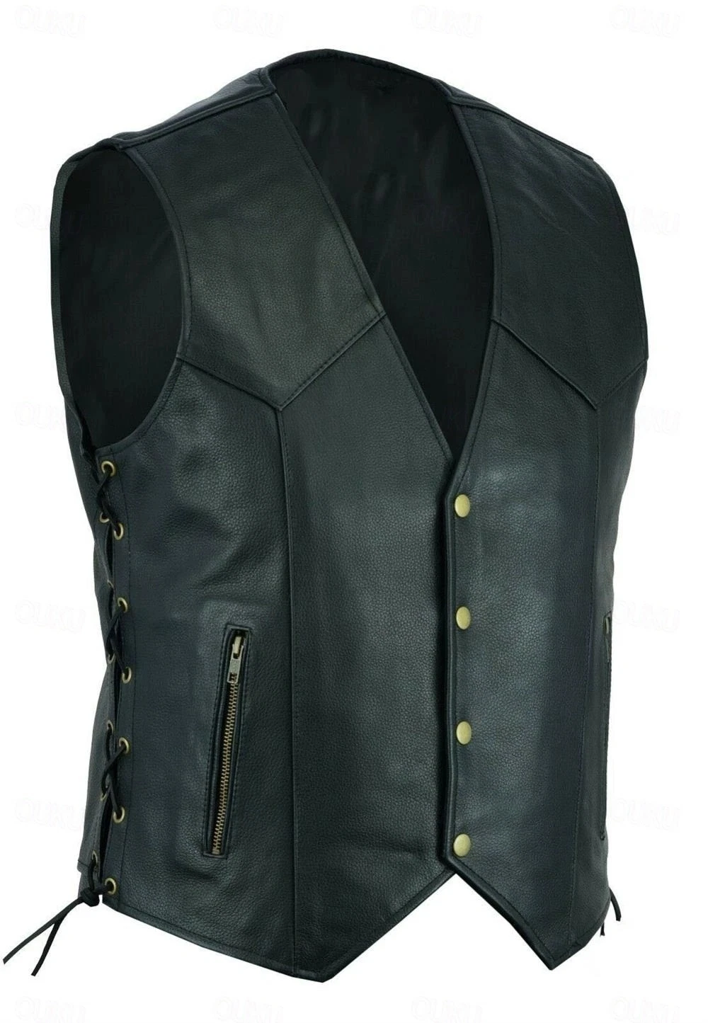 Mens Black Genuine Faux Leather Motorcycle Vest Biker Style SOA Male Vest Gilet