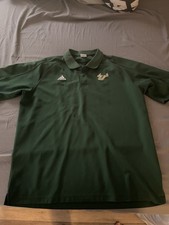 USF Bulls Polo Shirt Large Green Adidas Embroidered Logo Stretch Mens NCAA Solid