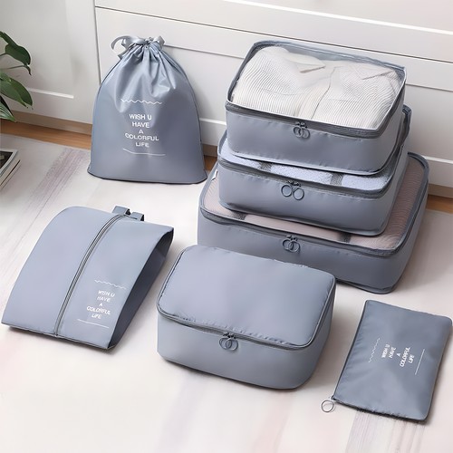 7 Pieces Set Travel Organizer Storage Bags Suitcase Packing Cubes Cases Portable