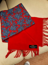Vintage Sammy red / blue Paisley Lined Scarf Lambswool / poly