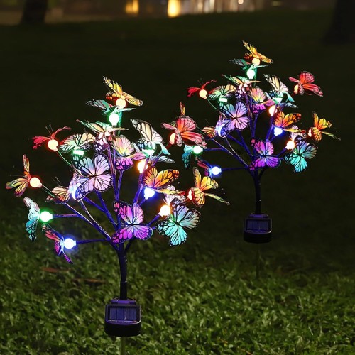 Solar Garden Lights Outdoor Waterproof, 2 Pack New Butterfly, Multicolored