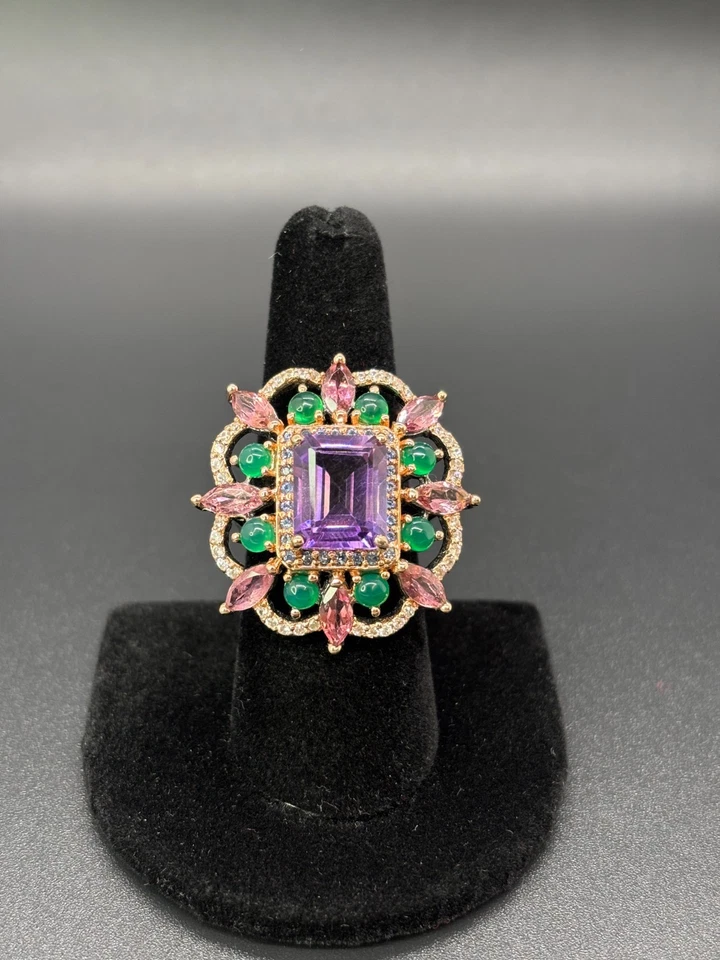 Anillo Amatista 5.48ct con Turmalina, Zafiros y Circones Plata 925 - Certificado Foto 4 de 4