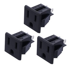 3Pcs 3-Pin US Power Socket Plug Panel Mount Outlet 15A 125V Adapter Connectors