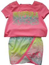 Girls Kids Youth Under Armour Shirt Shorts Set NEW Fluo Pink 2 pc Size 12 Months