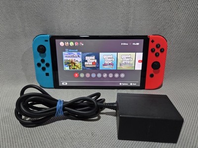 Nintendo Switch OLED Console And Charger Only HEG-001 Blue & Red Joycons Tested 