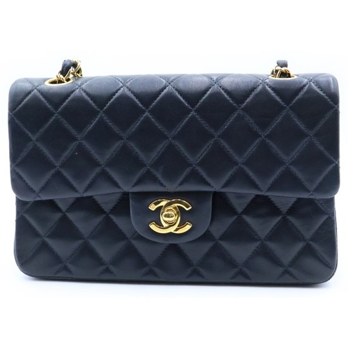 CHANEL Matelasse 23 Black Shoulder Bag Double Flap Chain Lambskin Gold Used 683b