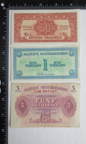 3 Original WW2 Vintage US OCCUPATION AUSTRIA ALLIED MILITARY CURRENCY BANKNOTES