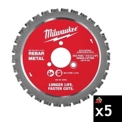 Milwaukee 48-40-4065 #10 1-1/4in Rebar Cutting Blade 5-Pack Carbide