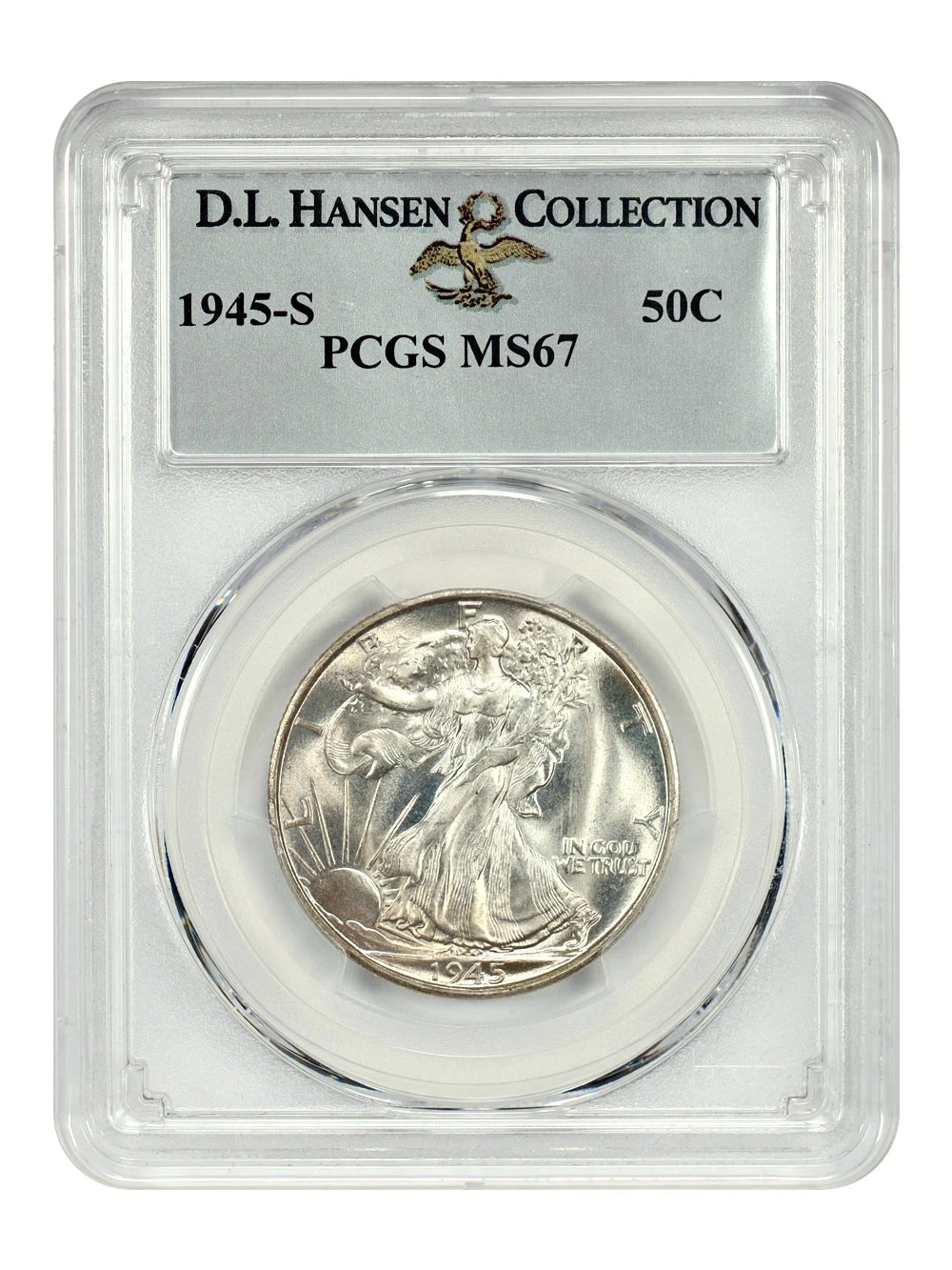 1945-S 50C PCGS MS67 ex: D.L. Hansen - Walking Liberty Half Dollar