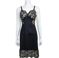 Vintage Gossard Artemis Czarna Pełna Slip Sukienka Koronka Haft Rozmiar 38 Cieła Podszewka 
